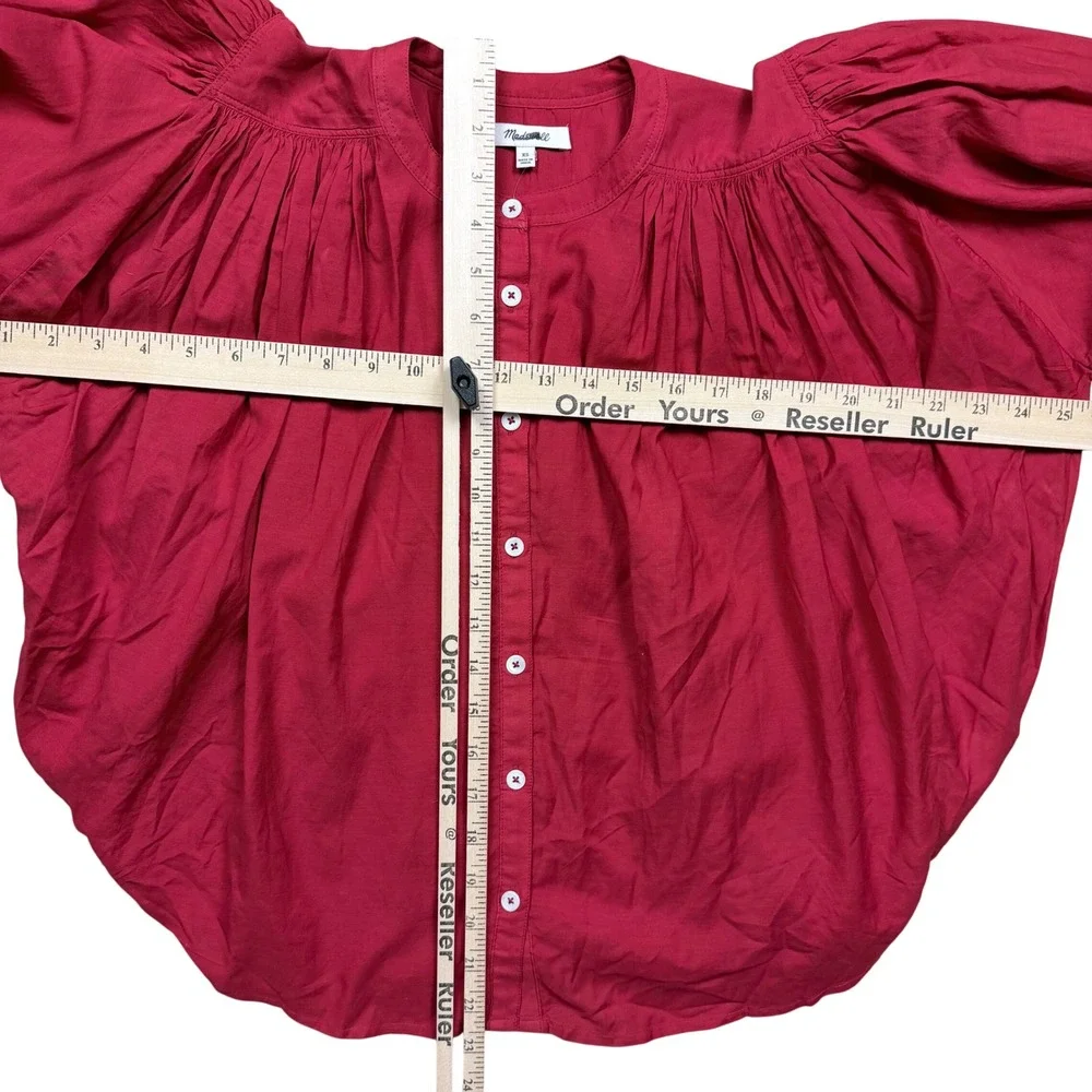 NWT Madewell Women's Cherry Red Balloon-Sleeve Top Blouse XS Boho‎